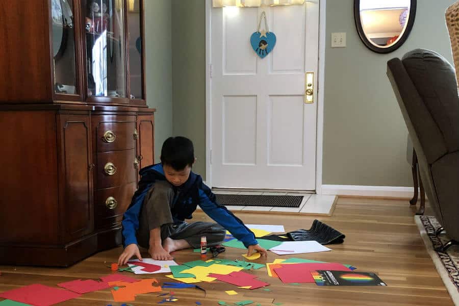Snow day art projects, spaghetti for dinner, pigs for Chinese New Year, prayer cards, and dip (7 Quick Takes)