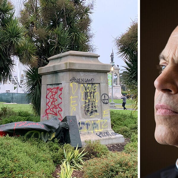 San Francisco archbishop leads prayer, blesses site of toppled Serra statue