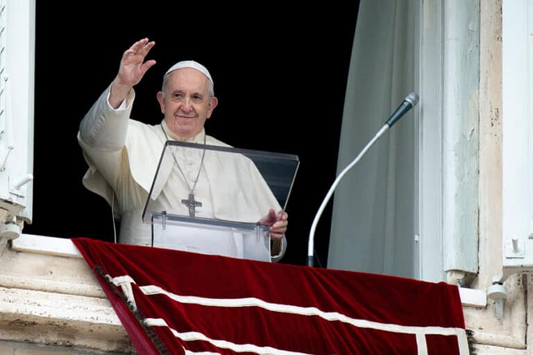 Pope Francis greets the crowd.