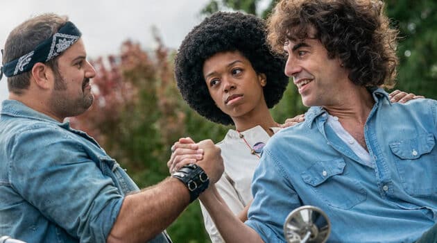 Sacha Baron Cohen (right) stars as Abbie Hoffman in The Trail of the Chicago 7.