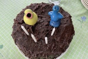 Chocolate birthday cake with 4 candles