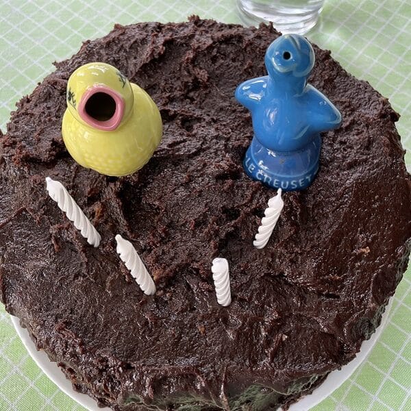 Chocolate birthday cake with 4 candles