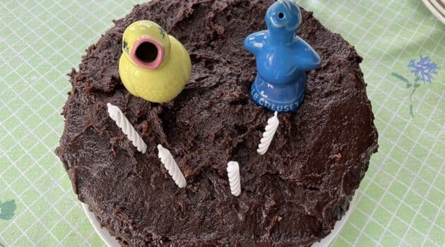 Chocolate birthday cake with 4 candles
