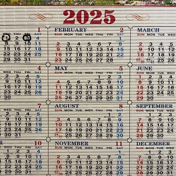 Image of a 2025 calendar