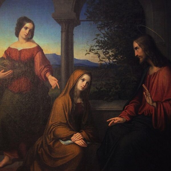 Painting of Martha and Mary during their visit with Jesus