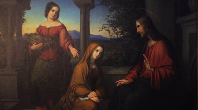 Painting of Martha and Mary during their visit with Jesus