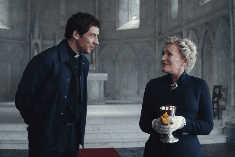 Josh O'Connor and Glenn Close star in a scene from the movie. 