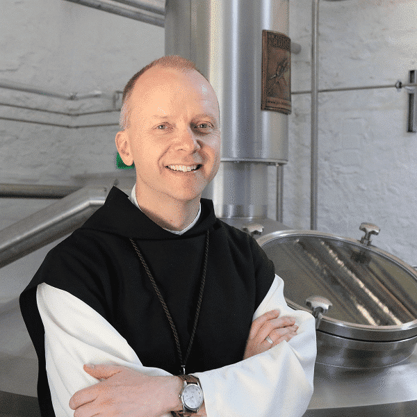 Then-Father Erik Varden, abbot of Mount St. Bernard Abbey, poses in the brewery