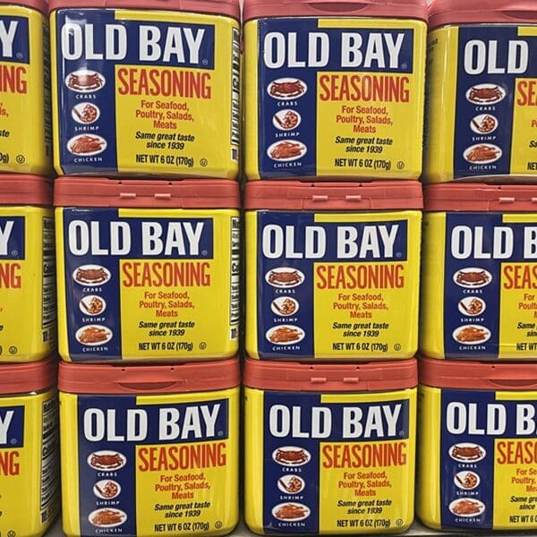 Stacks of Old Bay canisters