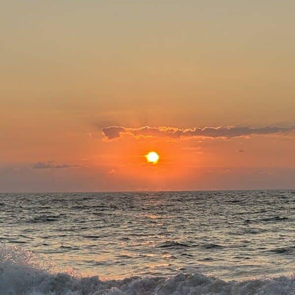 The sun rises over the ocean