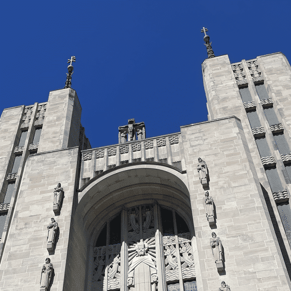 blue sky over the Cathedralof Mary Our Queen