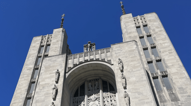 blue sky over the Cathedralof Mary Our Queen