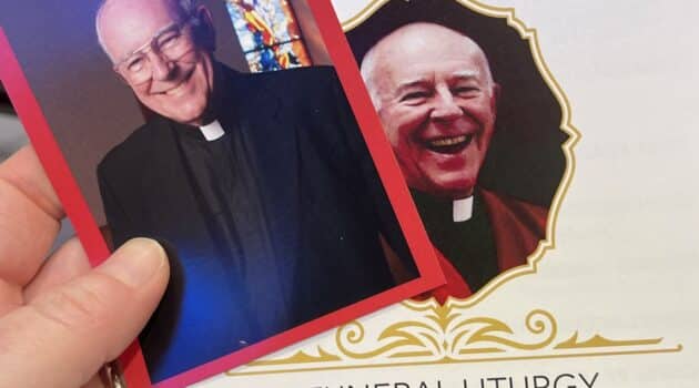 Prayer card and cover of funeral program for Msgr. Paul Cook