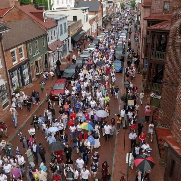 Rain, sun and rainbows mark eucharistic pilgrimage stops in Anne Arundel County